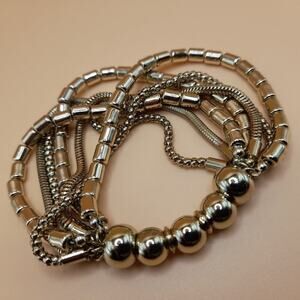 Snake Chains Seven Strand Stretch Bracelet, Large Beads, Gold Tone